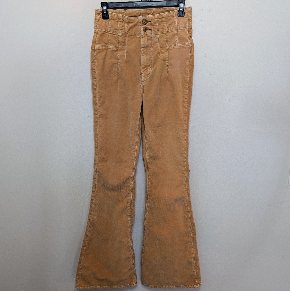 Orange Corduroy Flared Pants